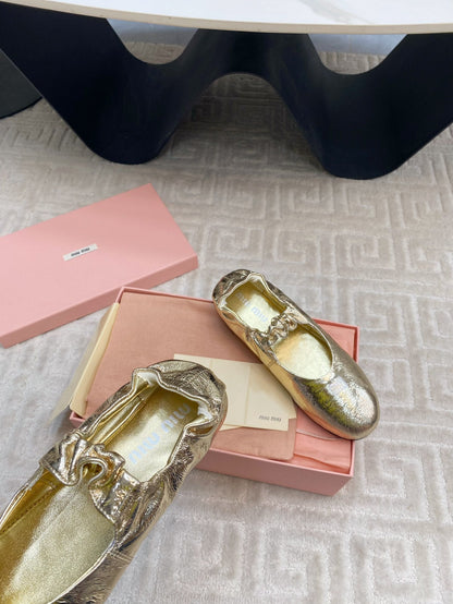 MARY JANE FLATS IN GOLD METALLIC SMOOTH LAMBSKIN