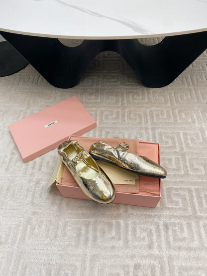 MARY JANE FLATS IN GOLD METALLIC SMOOTH LAMBSKIN