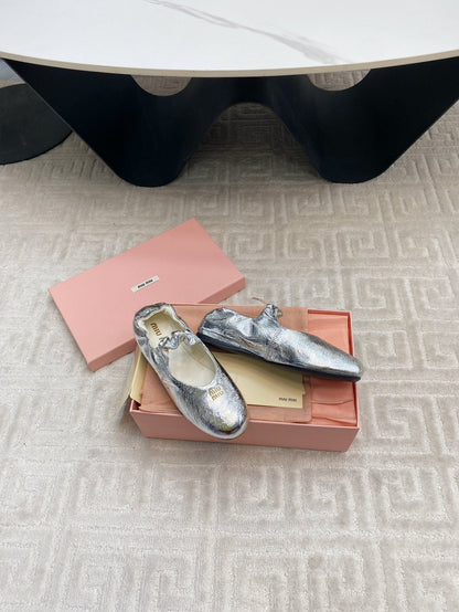 MARY JANE FLATS IN SILVER METALLIC SMOOTH LAMBSKIN