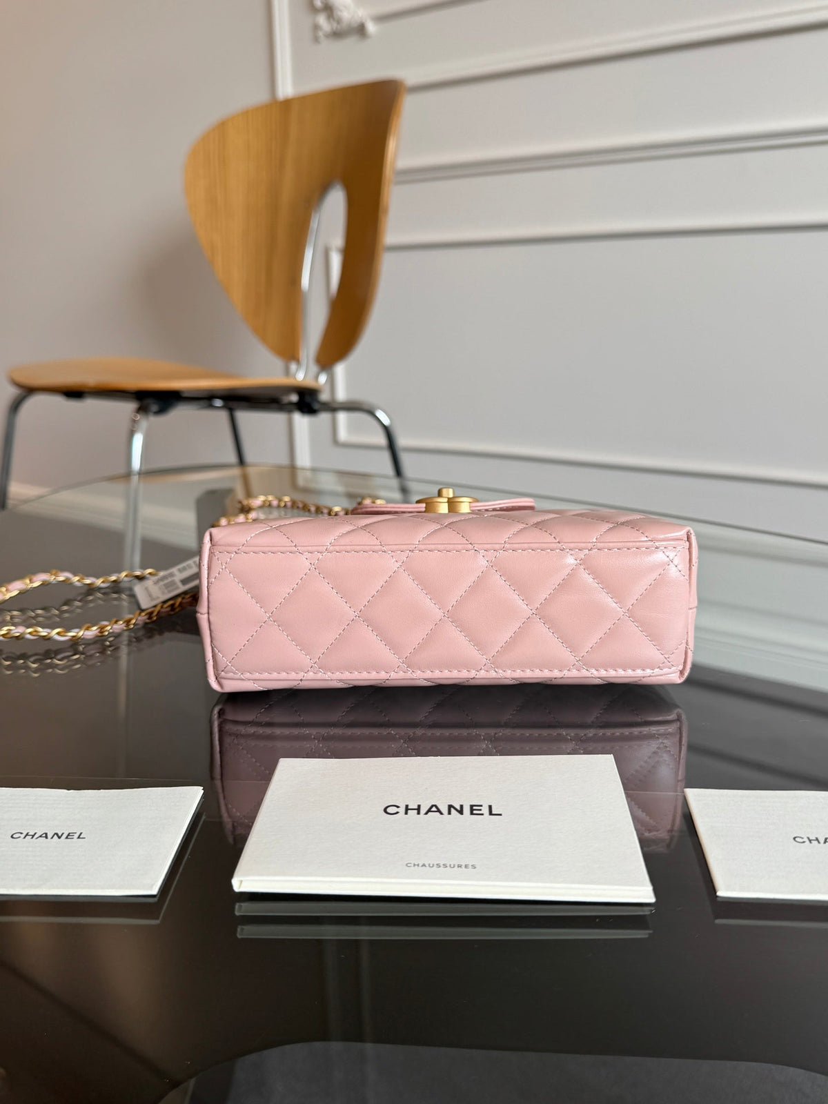 CHANEL KELLY BAG 19 IN LIGHT PINK CALFSKIN GOLD HARDWARE
