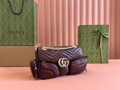 MARMONT SMALL MULTI-POCKET BAG 25 IN CURRANT RED CALFSKIN GOLD HARDWARE