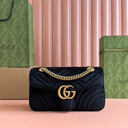 GUCCI 26S GG MARMONT MATELASSE 26 IN BLACK VELVET