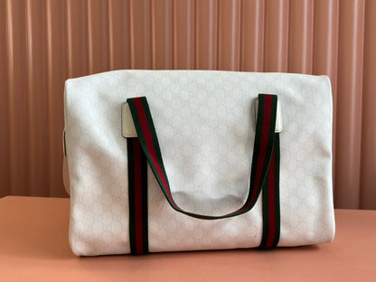 MEDIUM DUFFLE BAG WITH WEB 47 IN WHITE SOFT GG CALFSKIN