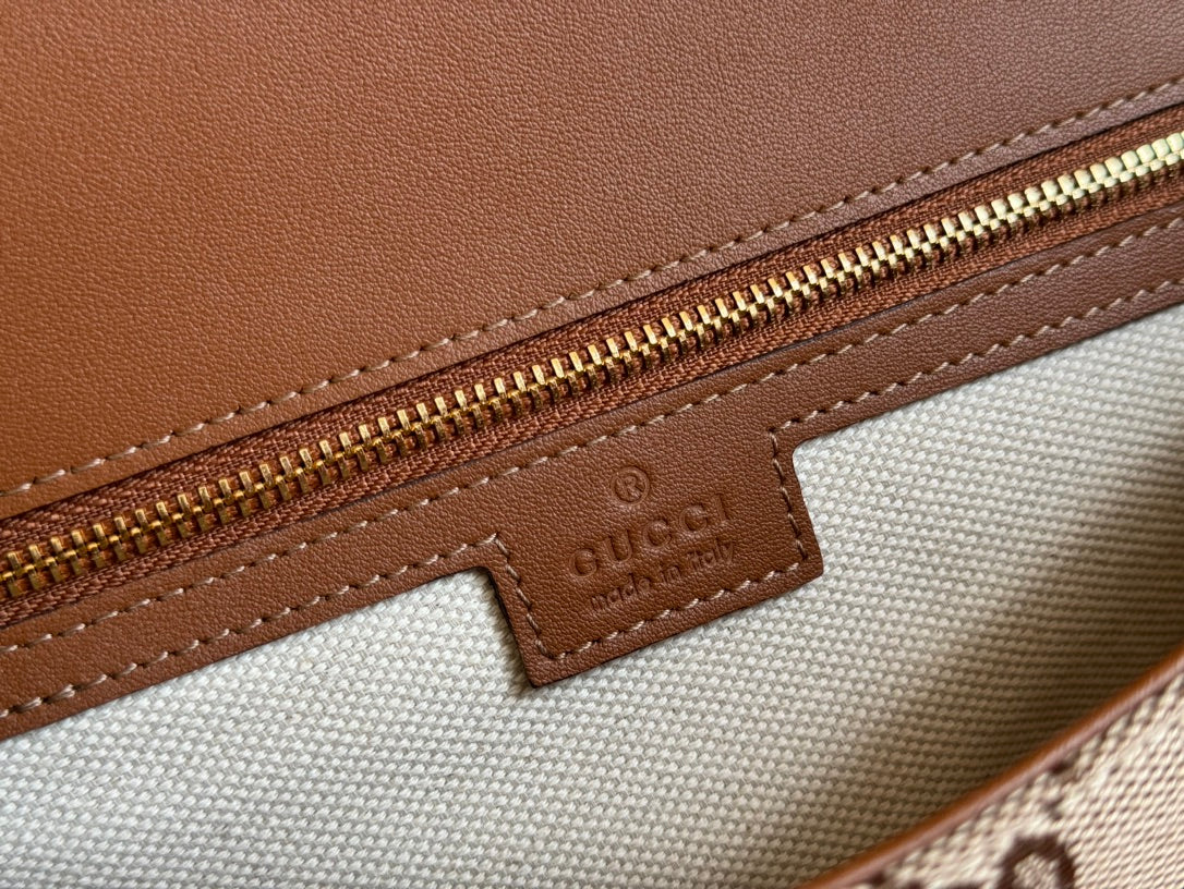 BLONDIE LARGE TOP HANDLE BAG 32 IN BEIGE AND DARK BROWN CANVAS BROWN CALFSKIN