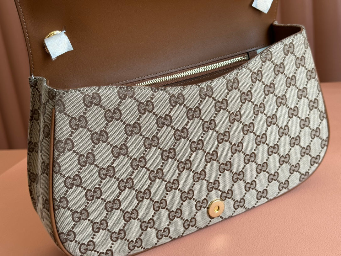 BLONDIE LARGE TOP HANDLE BAG 32 IN BEIGE AND DARK BROWN CANVAS BROWN CALFSKIN