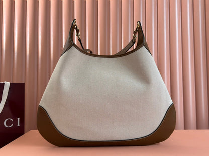 B LARGE SHOULDER BAG 49 IN NATURAL CANVAS AND BROWN CALFSKIN