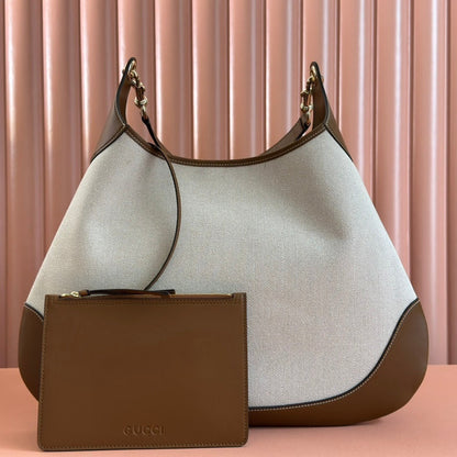 B LARGE SHOULDER BAG 49 IN NATURAL CANVAS AND BROWN CALFSKIN