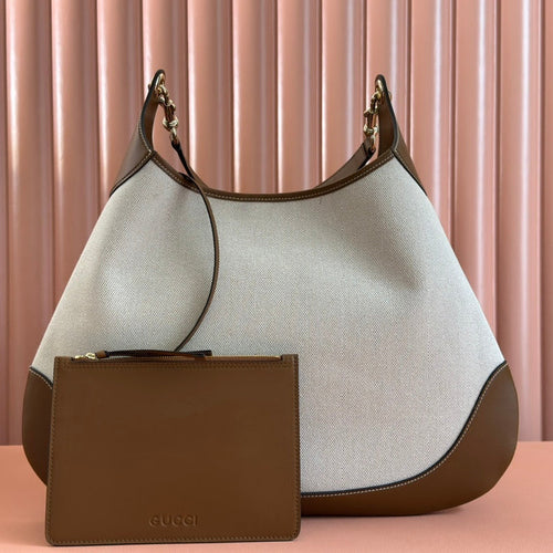 B LARGE SHOULDER BAG 49 IN NATURAL CANVAS AND BROWN CALFSKIN