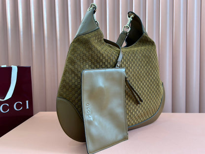 B LARGE SHOULDER BAG 49 IN SEAWEED GREEN GG EMBOSSED SUEDE
