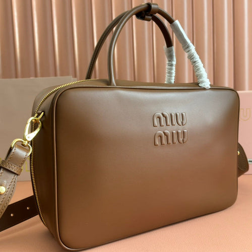 BEAU TOP HANDLE BAG 34 IN TAWNY BROWN SMOOTH CALFSKIN