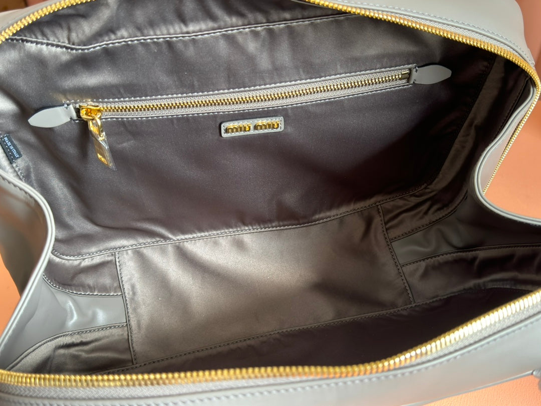 BEAU TOP HANDLE BAG 34 IN DARK GREY SMOOTH CALFSKIN