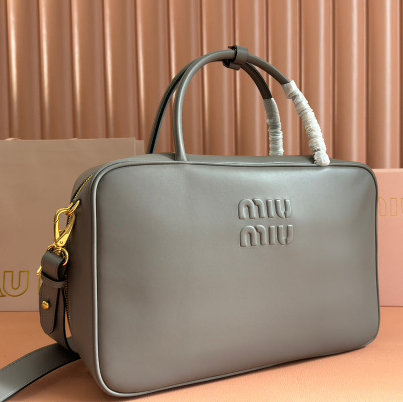 BEAU TOP HANDLE BAG 34 IN DARK GREY SMOOTH CALFSKIN