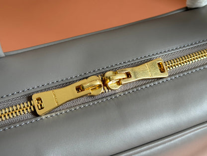 BEAU TOP HANDLE BAG 34 IN DARK GREY SMOOTH CALFSKIN