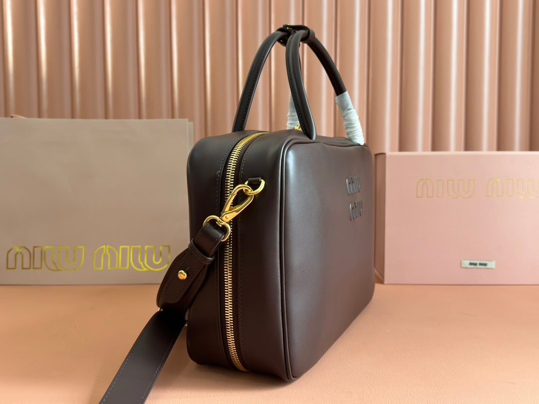 BEAU TOP HANDLE BAG 34 IN CEDAR BROWN SMOOTH CALFSKIN