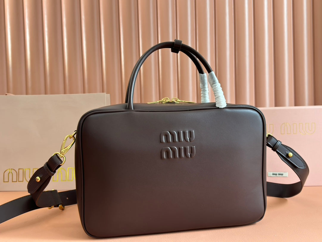 BEAU TOP HANDLE BAG 34 IN CEDAR BROWN SMOOTH CALFSKIN