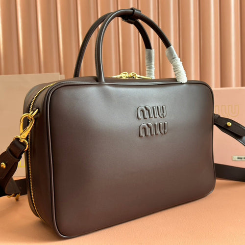 BEAU TOP HANDLE BAG 34 IN CEDAR BROWN SMOOTH CALFSKIN