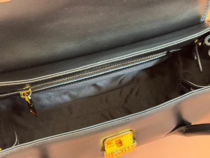 BEAU TOP HANDLE BAG 28 IN BLACK GLOSSY CALFSKIN GOLD HARDWARE