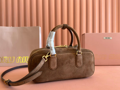 ARCADIE BAG 27 IN CEDAR BROWN SUEDE GOLD HARDWARE