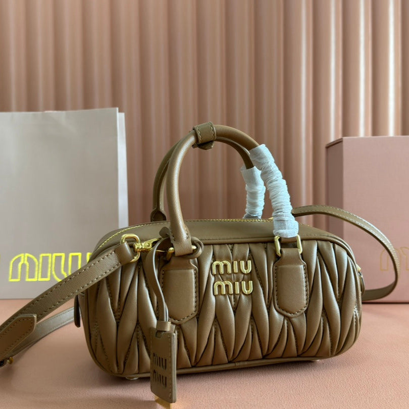 ARCADIE MATELASSÉ BAG 22 IN TAWNY BROWN GLOSSY LAMBSKIN