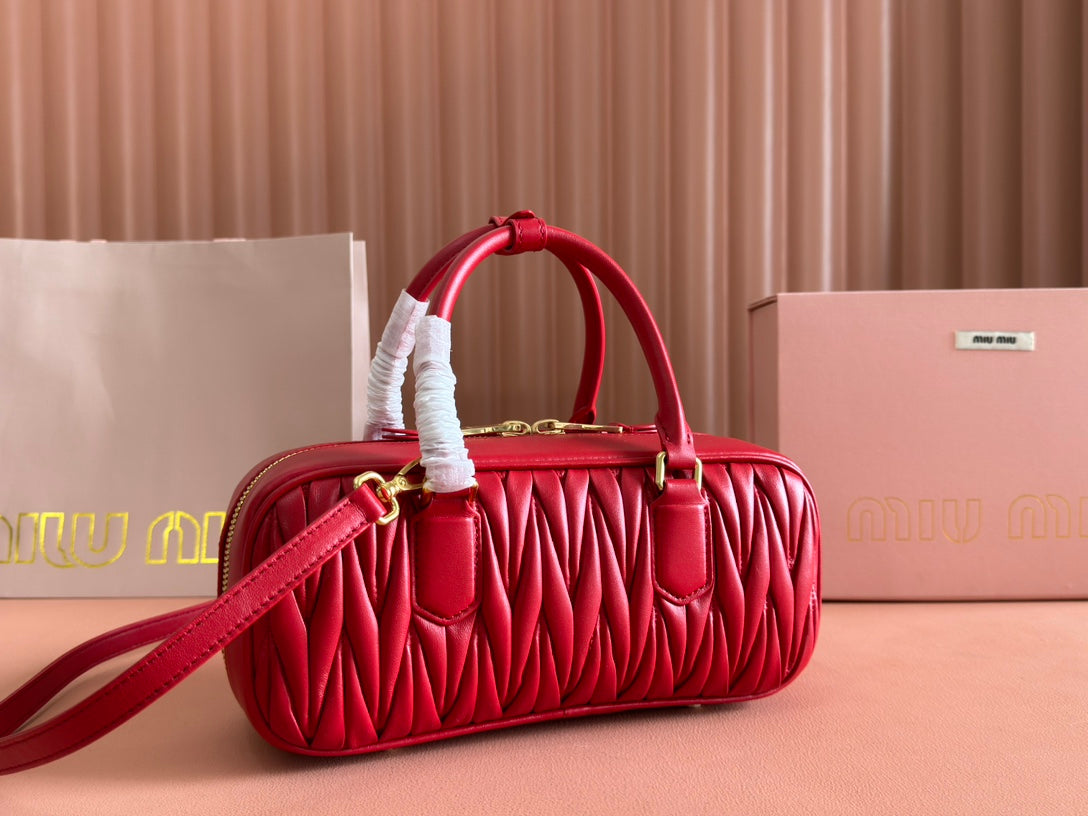 ARCADIE MATELASSÉ BAG 27 IN CERISE RED CALFSKIN GOLD HARDWARE