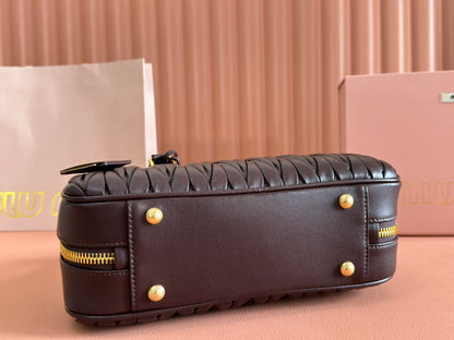 ARCADIE MATELASSÉ BAG 27 IN CONGO BROWN CALFSKIN GOLD HARDWARE
