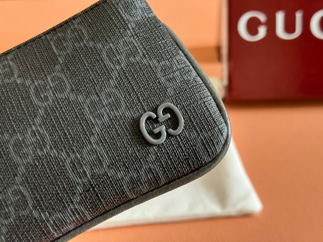 BI-COLOUR ZIP KEY CASE 12 IN DARK GREY CALFSKIN