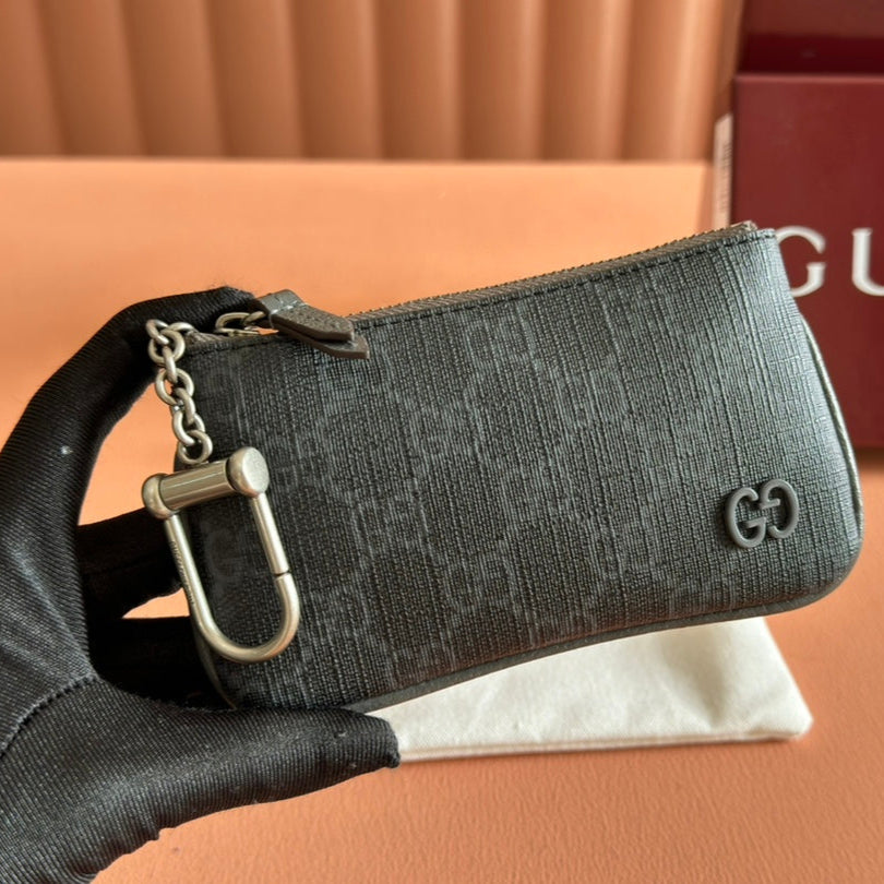 BI-COLOUR ZIP KEY CASE 12 IN DARK GREY CALFSKIN