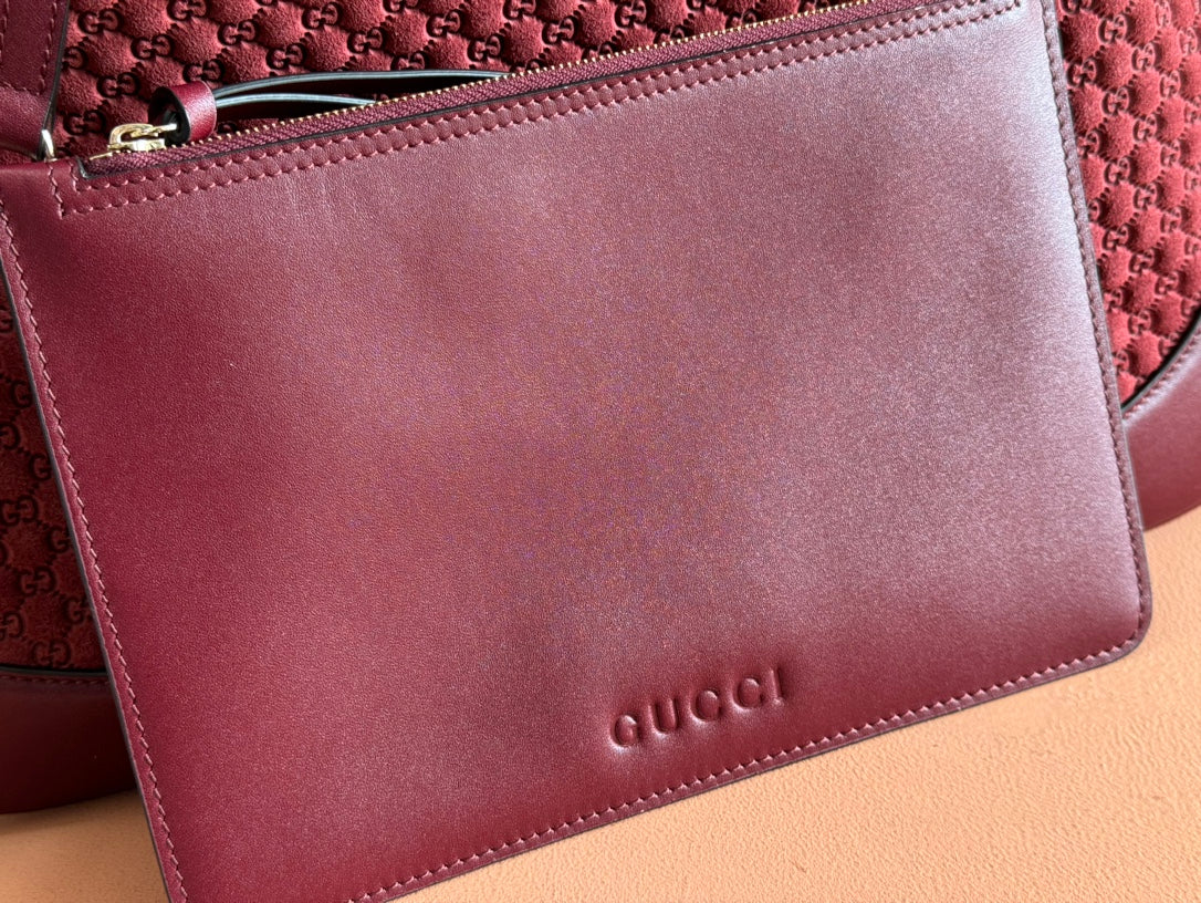 B LARGE SHOULDER BAG 49 IN ROSSO ANCORA RED GG EMBOSSED SUEDE
