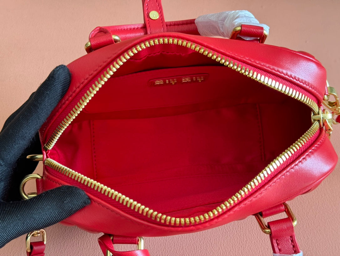 ARCADIE MATELASSÉ BAG 19 IN CERISE RED CALFSKIN GOLD HARDWARE