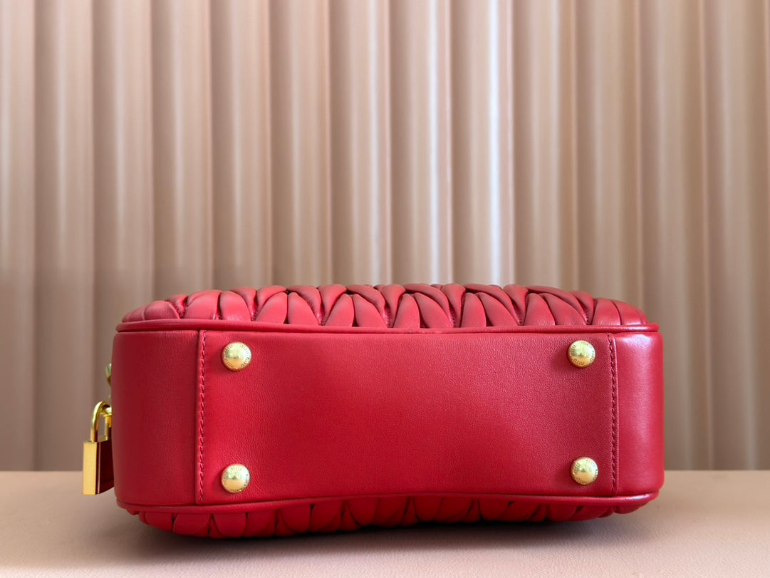 ARCADIE MATELASSÉ BAG 24 IN CERISE RED CALFSKIN GOLD HARDWARE