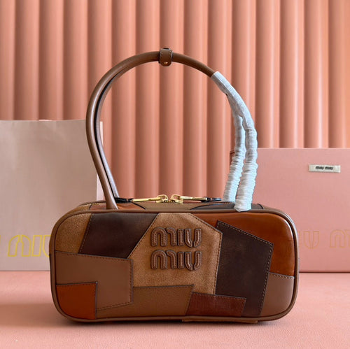 BEAU TOP HANDLE BAG 28 IN COGNAC LEATHER PATCHWORK