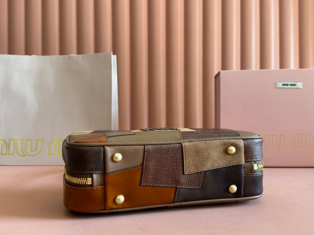 BEAU TOP HANDLE BAG 28 IN COGNAC LEATHER PATCHWORK