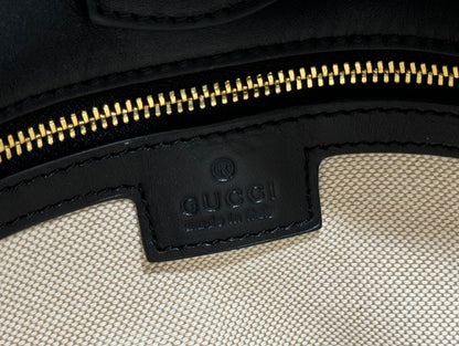 73 SMALL BUCKET BAG 20 IN NATURAL CANVAS AND BLACK CALFSKIN
