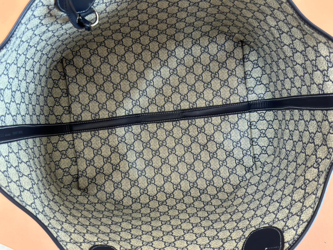 LARGE TOTISSIMA REVERSIBLE TOTE 30.5 IN DARK BLUE DENIM ONE SIDE BEIGE AND BLUE CALFSKIN ON THE OTHER
