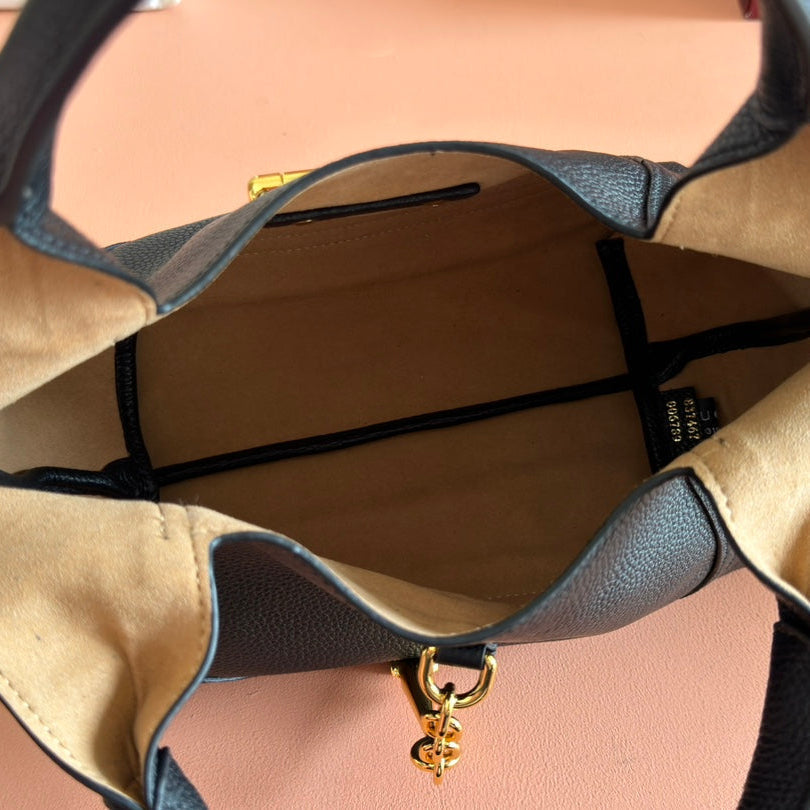 MEDIUM SOFTBIT MAXI SHOULDER BAG 27.5 IN BLACK GRAINY LAMBSKIN