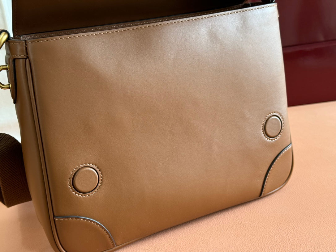 MEDIUM EMBLEM CROSSBODY BAG 29 IN BROWN CALFSKIN