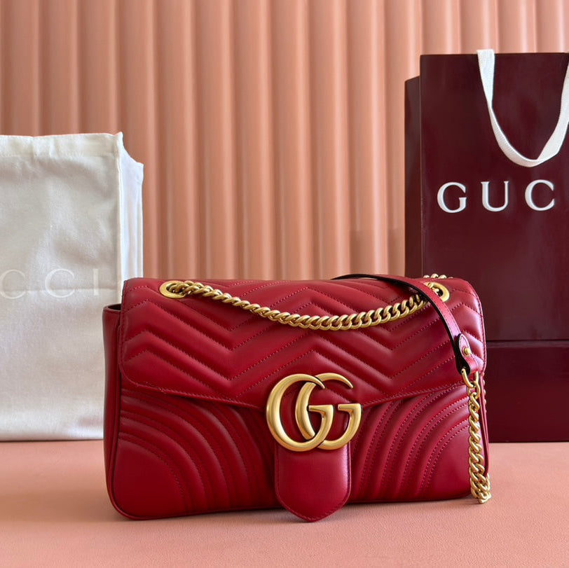 MARMONT SHOULDER BAG 31 IN RED CALFSKIN GOLD CHAIN