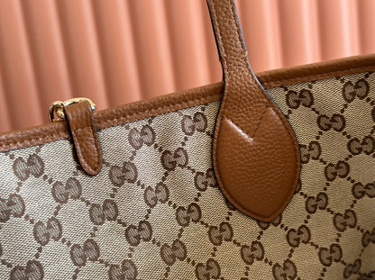 MEDIUM TOTISSIMA REVERSIBLE TOTE BAG 30 IN BROWN CALFSKIN BEIGE AND BROWN GG CANVAS ON SIDE