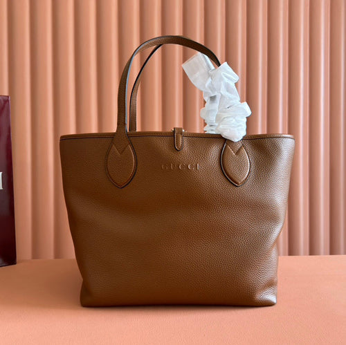 MEDIUM TOTISSIMA REVERSIBLE TOTE BAG 30 IN BROWN CALFSKIN BEIGE AND BROWN GG CANVAS ON SIDE