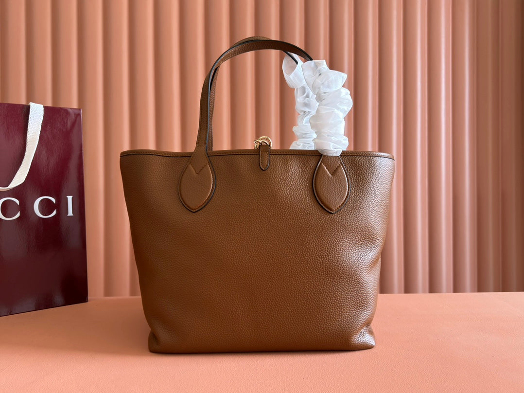 MEDIUM TOTISSIMA REVERSIBLE TOTE BAG 30 IN BROWN CALFSKIN BEIGE AND BROWN GG CANVAS ON SIDE