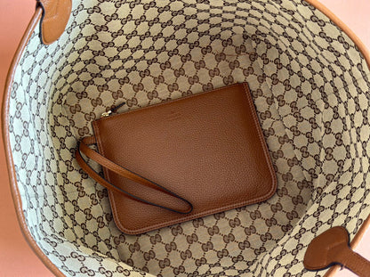 MEDIUM TOTISSIMA REVERSIBLE TOTE BAG 30 IN BROWN CALFSKIN BEIGE AND BROWN GG CANVAS ON SIDE
