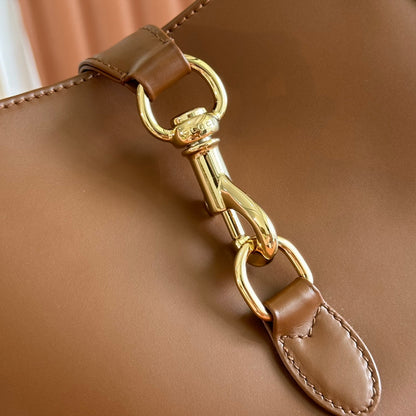 JACKIE SMALL SHOULDER BAG 27 IN TAWNY BROWN CALFSKIN GOLD HARDWARE