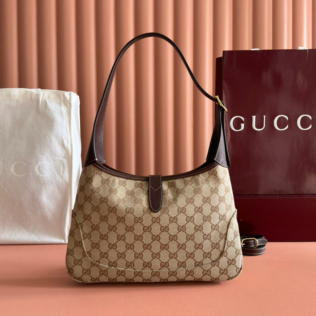 GUCCI 25S JACKIE MONOGRAM 28 CM IN LIGHT BROWN CANVAS AND CALFSKIN
