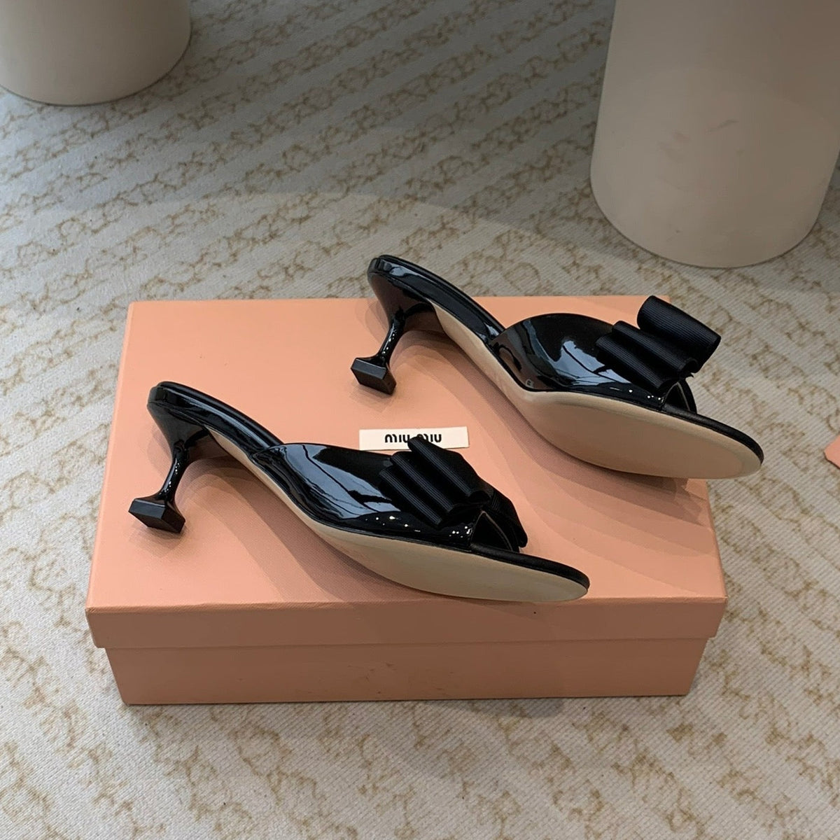 Black Mid - Heels With Black Bow Calfskin
