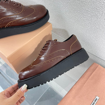 Baroque Thick-Soled Oxford Shoes With Laces Walnut Calfskin