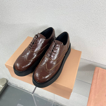 Baroque Thick-Soled Oxford Shoes With Laces Walnut Calfskin