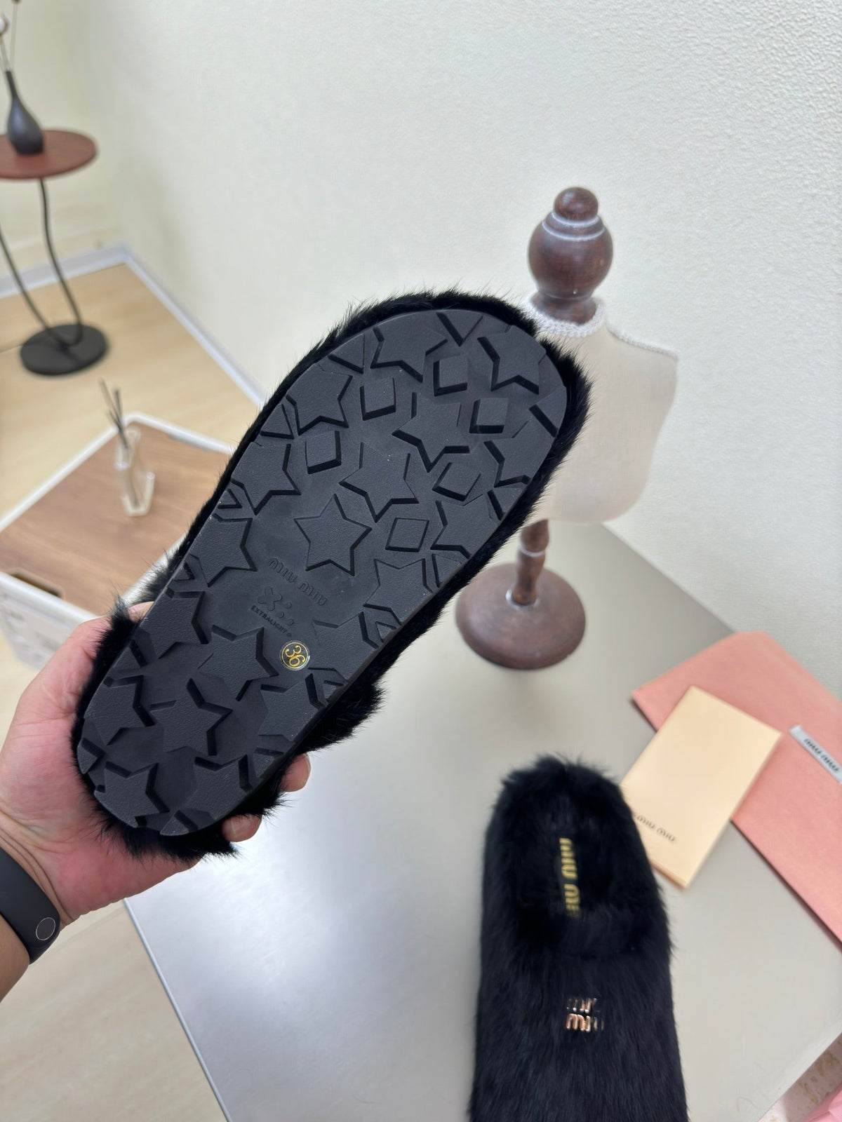 BLACK RABBIT FUR MULES