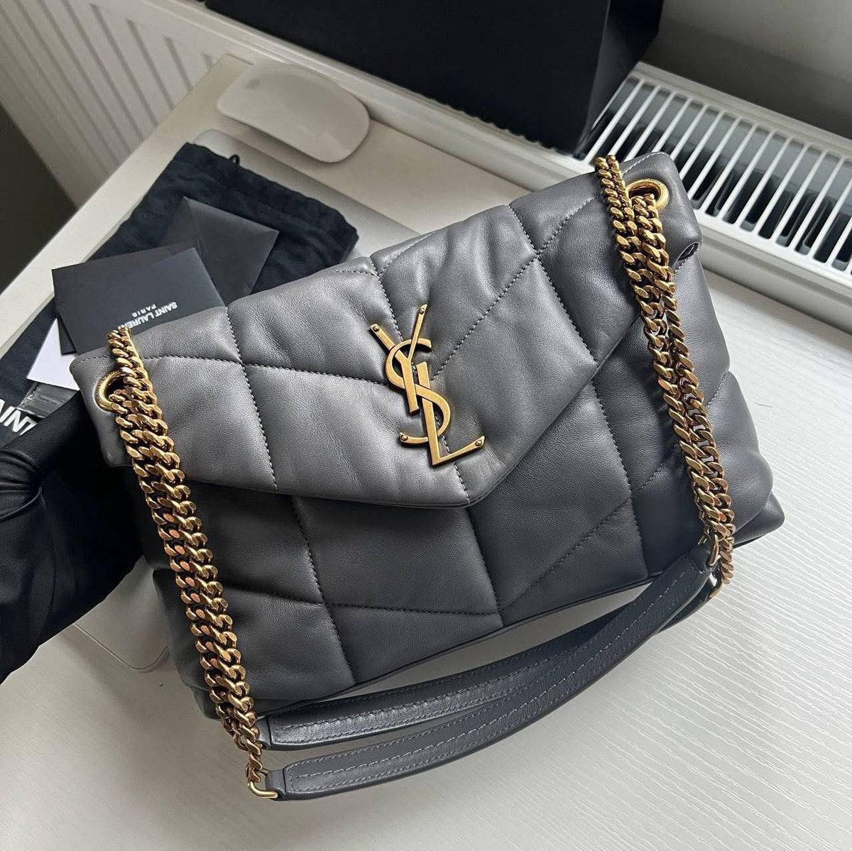 YSL Small Loulou Puffer shoulder bag in grey