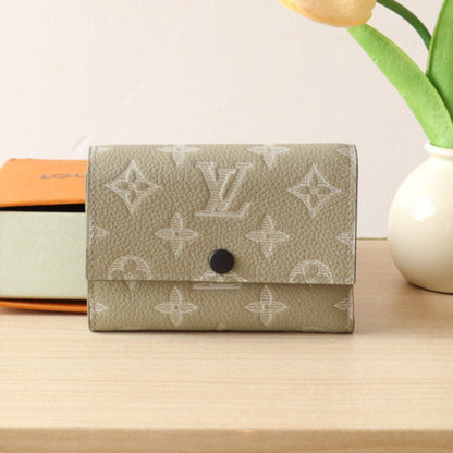 IRIS WALLET IN KHAKI BROWN EMBOSSED CALFSKIN