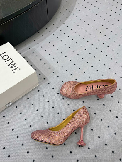 Loew pump 100 in suede and allover rhinestones pink